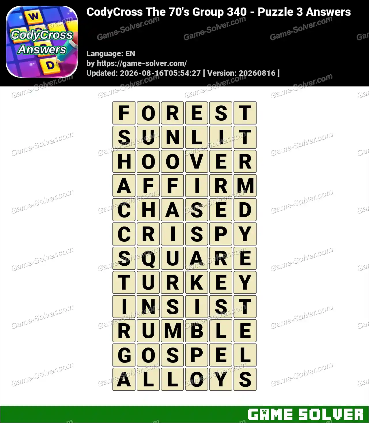 CodyCross The 70’s Group 340 – Puzzle 3 Answers